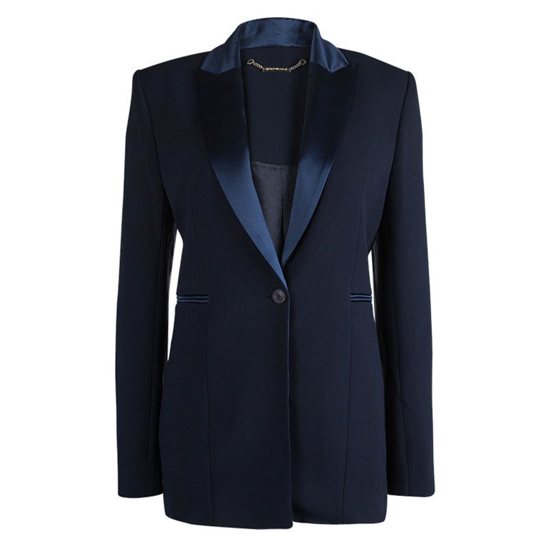 Matthew Williamson Navy Blue Crepe Satin Panel Blazer M