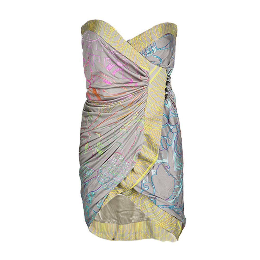 Matthew Williamson Multicolor Printed Silk Jersey Strapless Mini Wrap Dress S