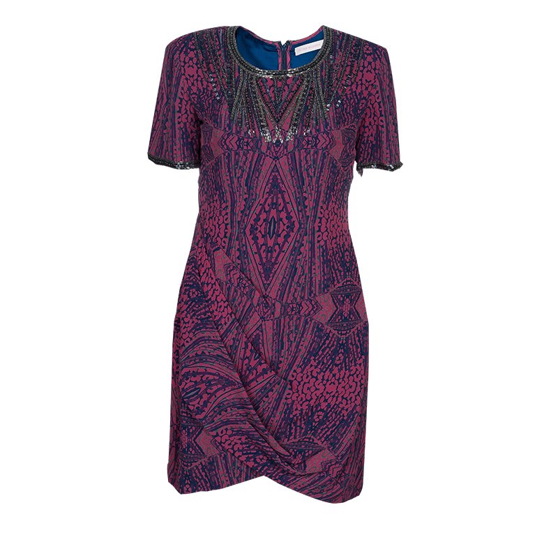 Pre Owned Matthew Williamson Pink Printed Embellished Dress M