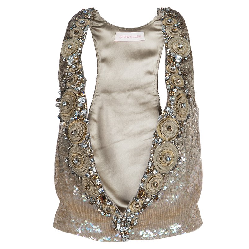 Matthew Williamson Gold Sequin and Crystal Embellished Vest S
