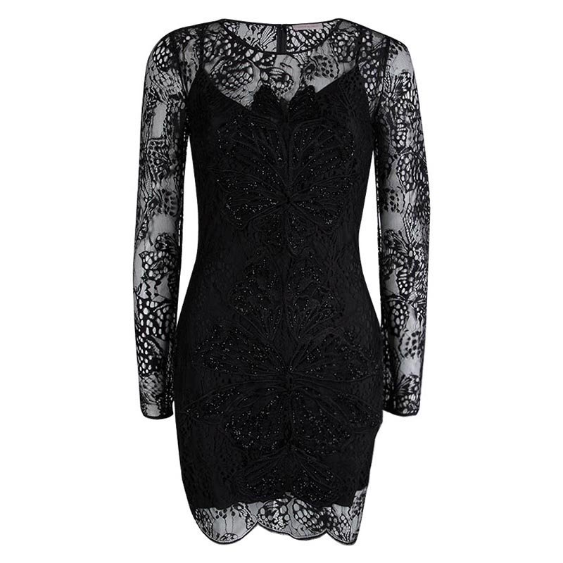 Matthew Williamson Black Embellished Overlay Lace Dress S