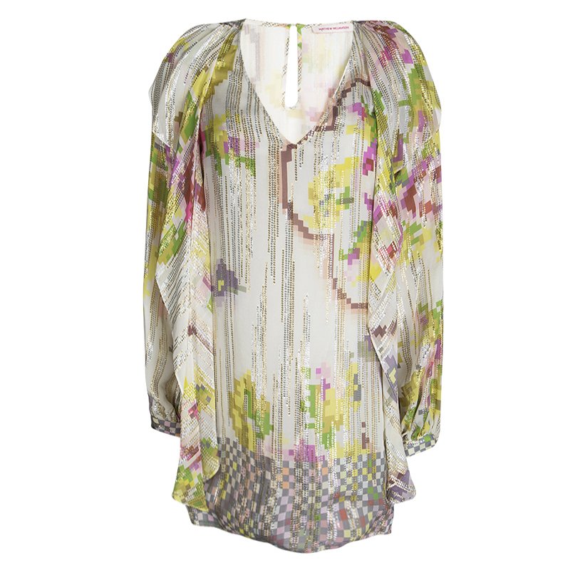 Pre Owned فستان ماثيو وليامسن حرير مطبوع متعدد الألوان أكمام طويلة M