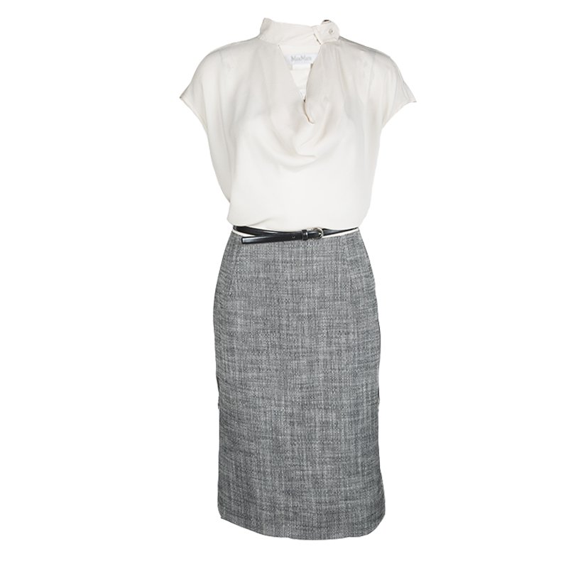 Pre Owned Max Mara Colorblock Cowl Neck Cap Sleeve Belted Dress M