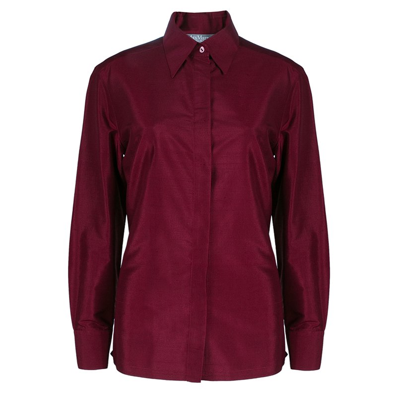 Pre Owned Max Mara Plum Button Down Silk Shirt M