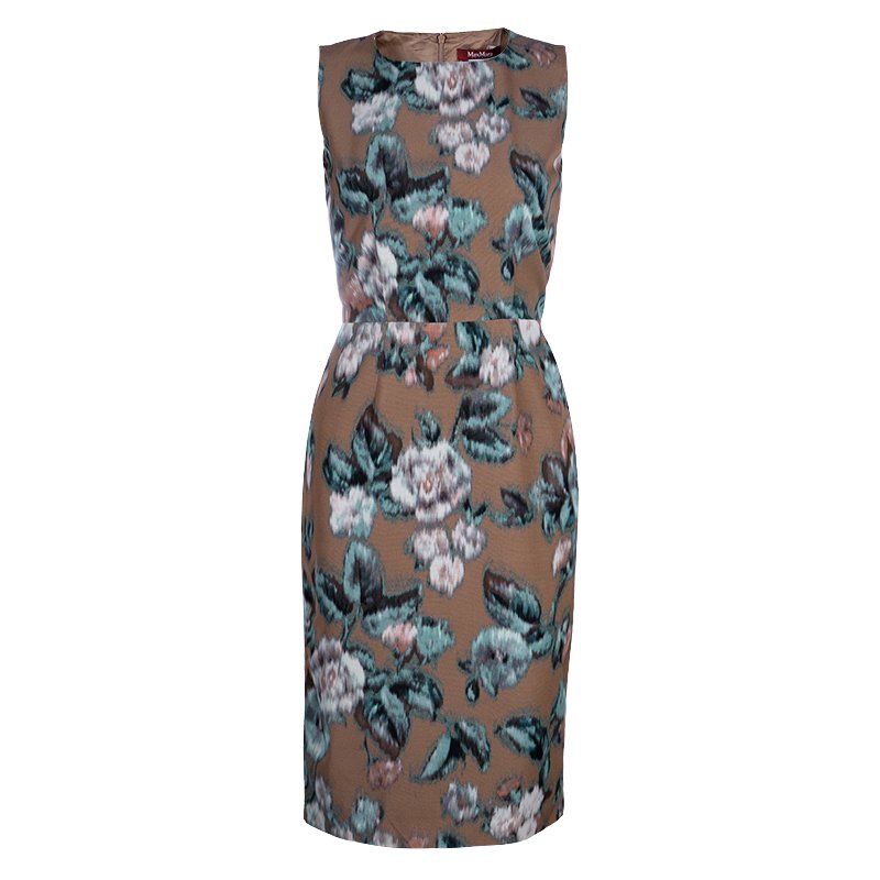 Pre Owned Max Mara Studio Beige Pinne Floral Shift Dress S