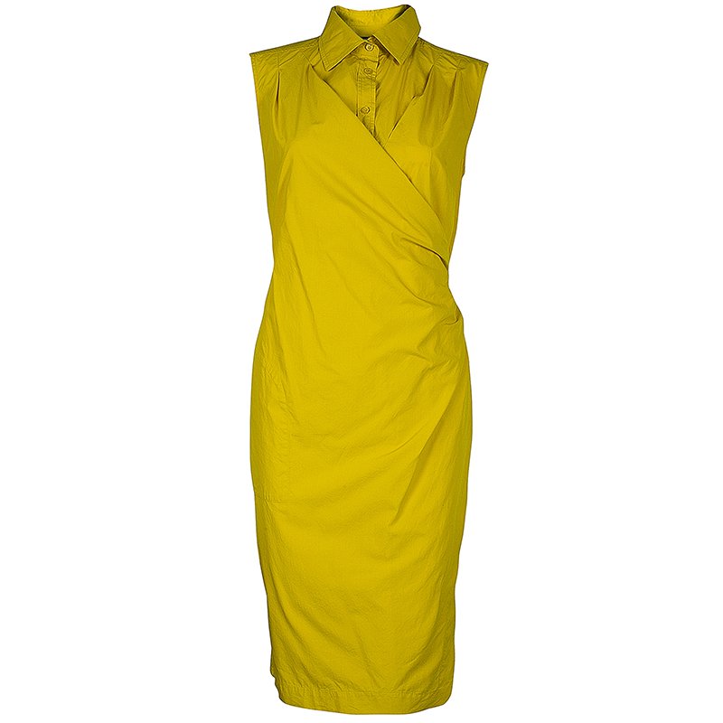 Pre Owned Max Mara Yellow Pleated Dress M