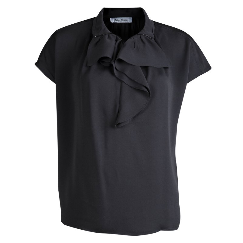 Pre Owned Max Mara Dark Grey Ruffle Detail Top L