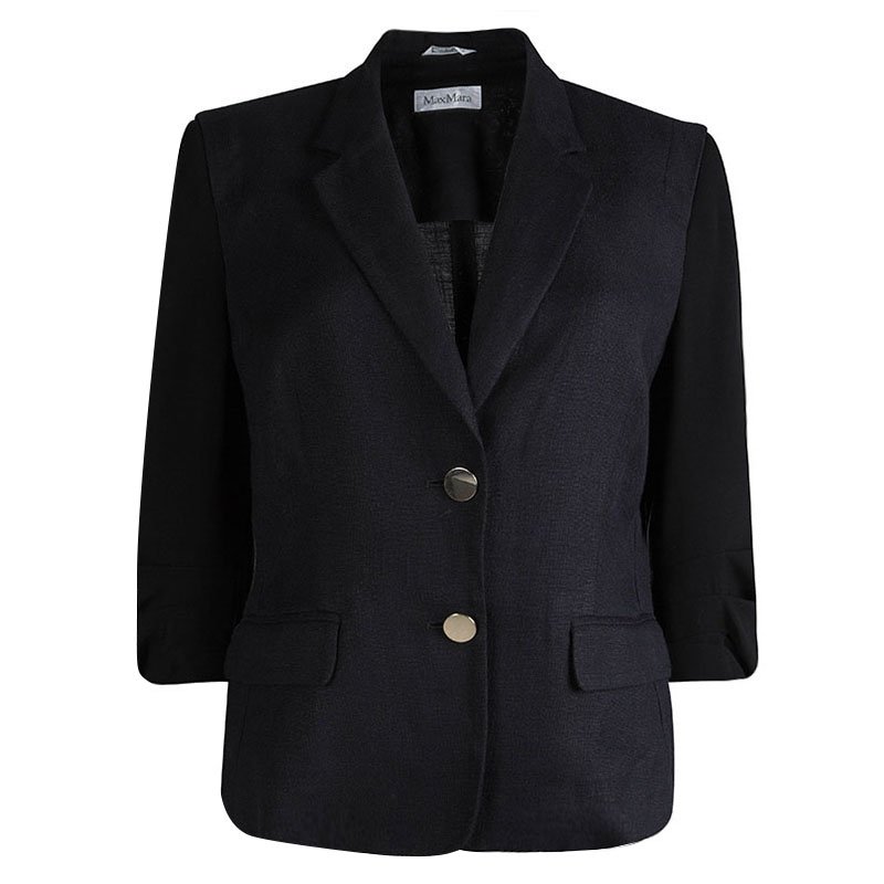 Pre Owned Max Mara Black Contrast Sleeve Detail Blazer L