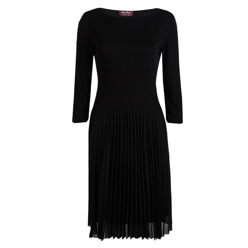 Pre Owned Max Mara Studio Black Long Sleeve Plisse Bottom Dress M