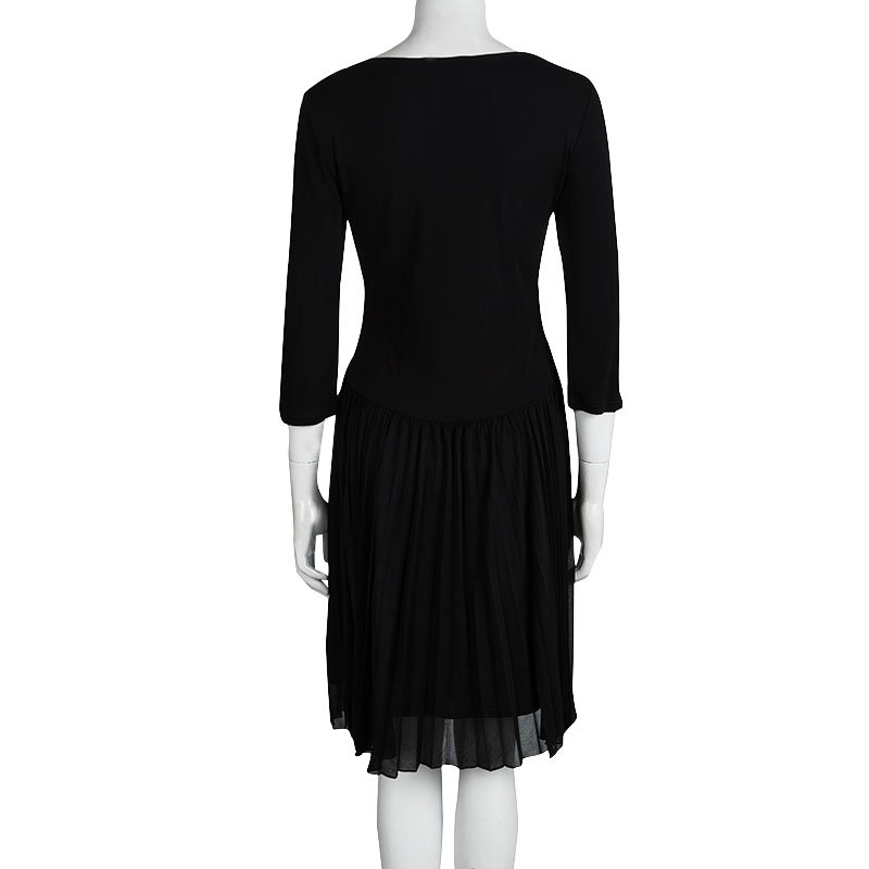 Max Mara Studio Black Long Sleeve Plisse Bottom Dress M Max Mara Tlc