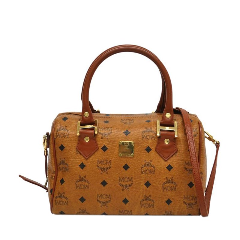 MCM  Brown Conyac Visetos Boston Bag 