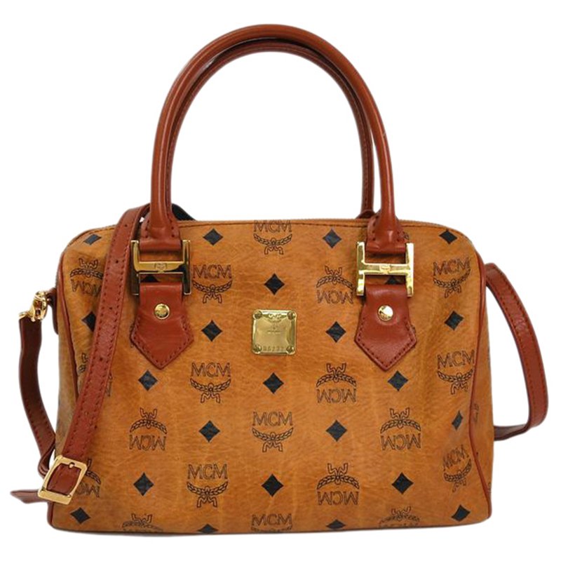 MCM Cognac Visetos Coated Canvas Heritage Boston