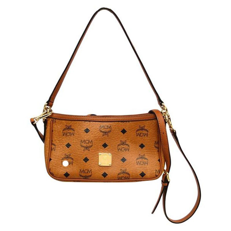 MCM Cognac Visetos Coated Canvas Heritage Zip Up Crossbody Bag