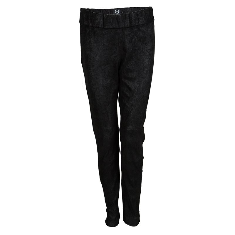 McQ by Alexander McQueen Black Lambskin Suede Elasticized Waist Pants M