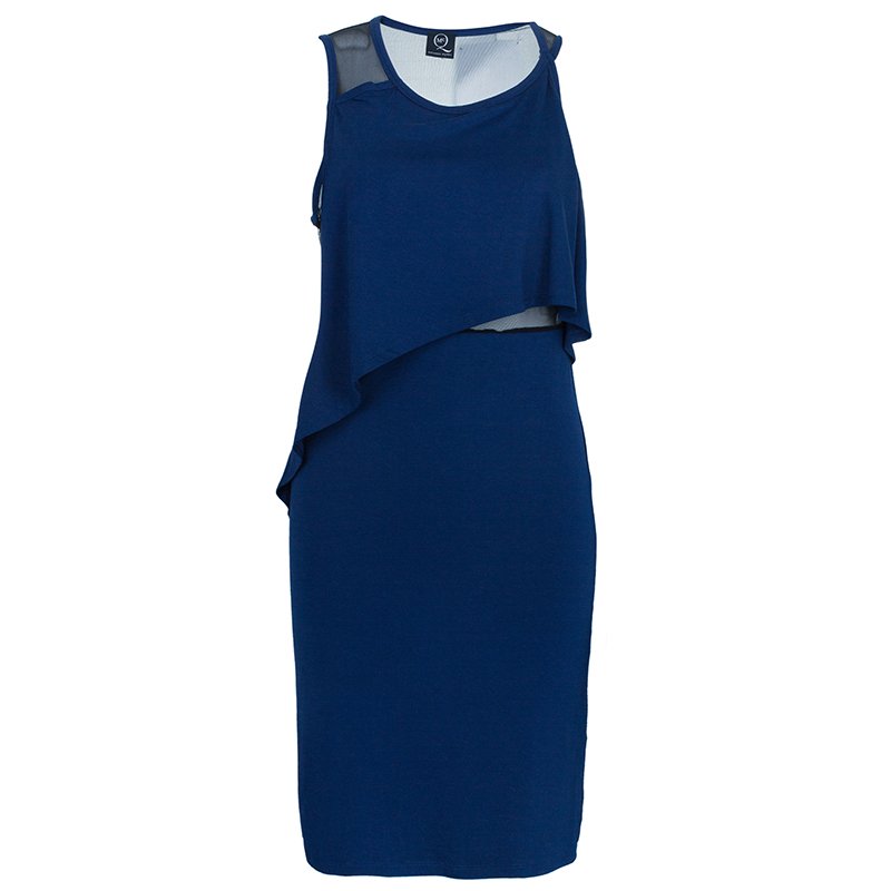 Pre Owned McQ By Alexander McQueen Mesh Inset Asymmetrical Dress L