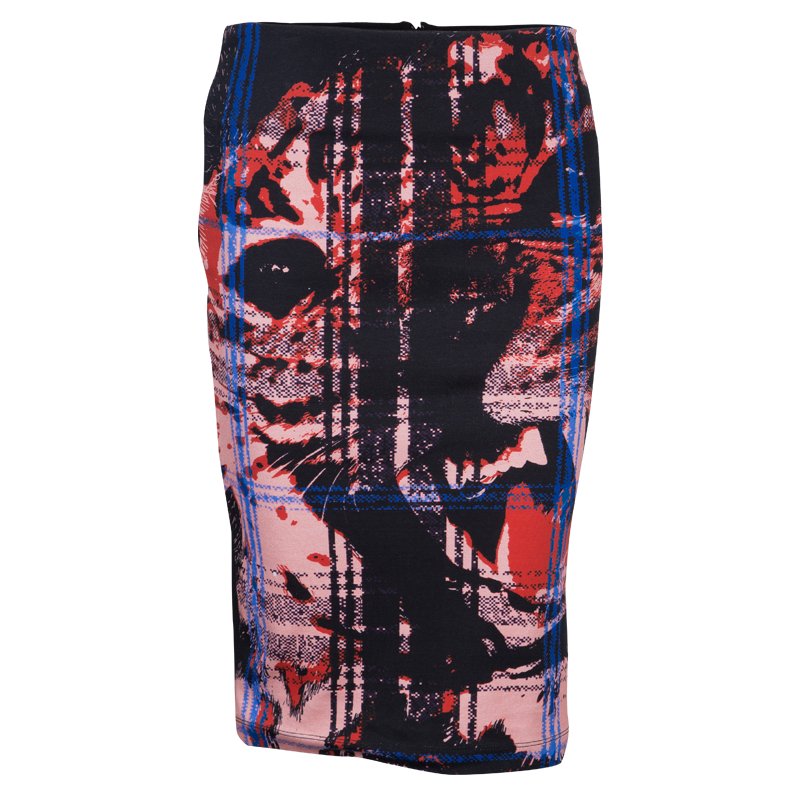 Pre Owned McQ by Alexander McQueen Black Jersey Printed Pencil Skirt M