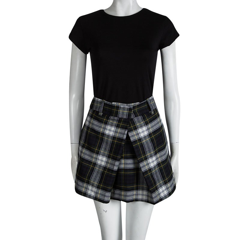 Pre Owned McQ By Alexander McQueen Green Wool Tartan Plaid Inverted Pleat Rupert Skirt M