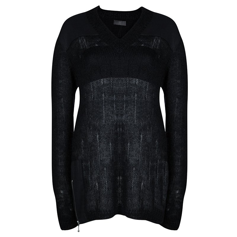 Pre Owned McQ By Alexander McQueen Black Wool V-Neck Sweater L
