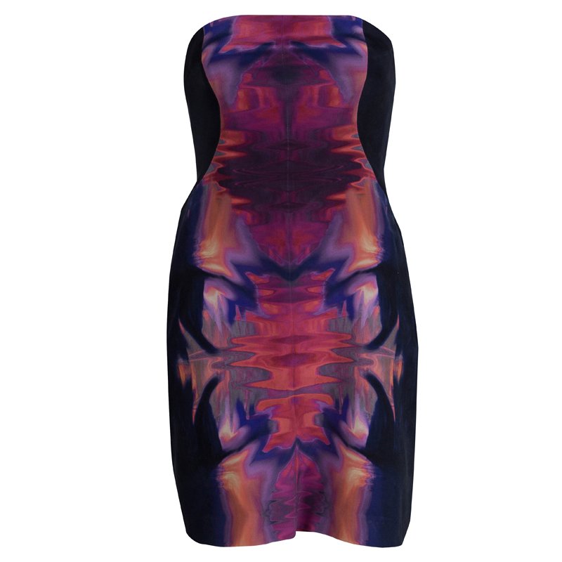 Pre Owned فستان أم سي كيو باي أليكساندرماكوين حرير طباعة غرافيكية متعددة الألوان بلا حمالات M