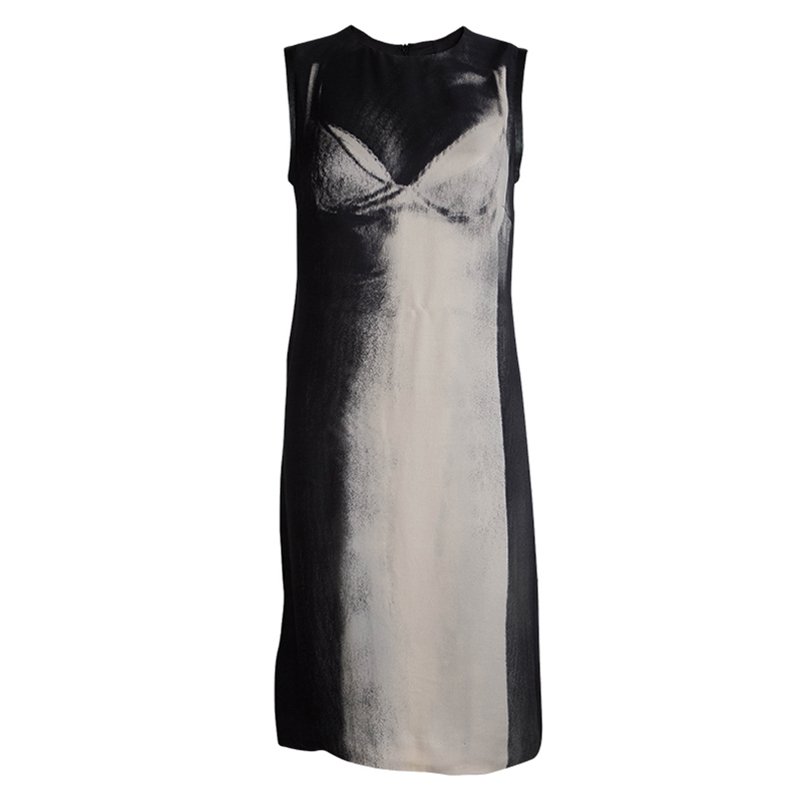 Pre Owned McQ By Alexander McQueen Black Silk Print Sleeveless Dress M