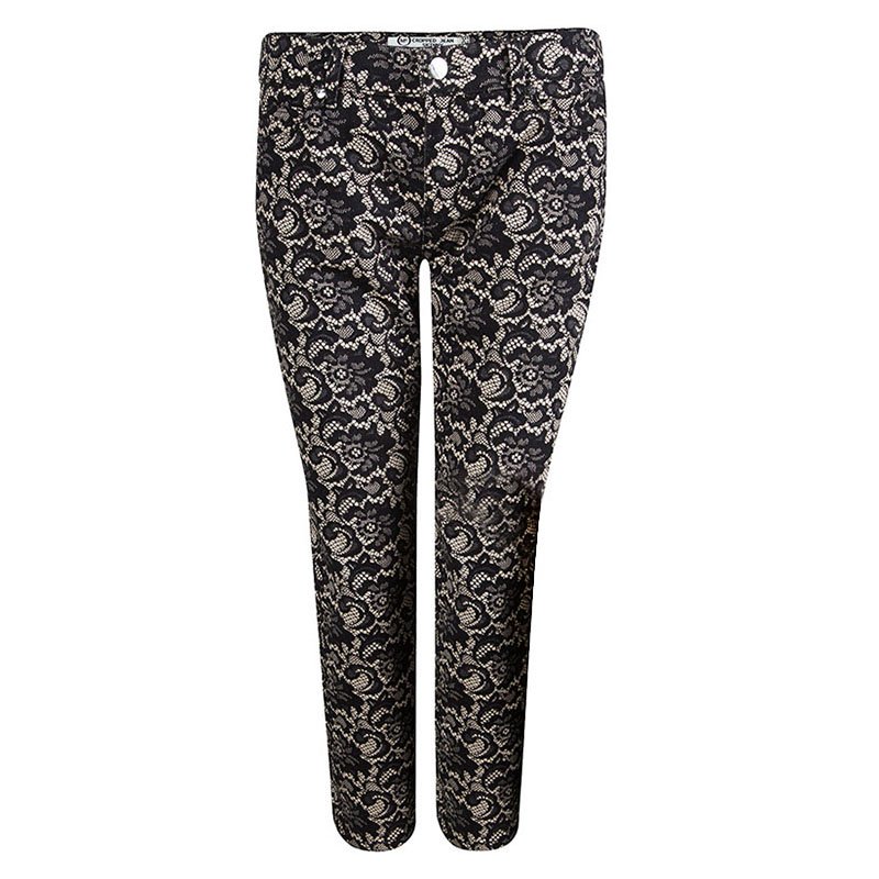 Pre Owned McQ by Alexander McQueen Lace Printed Denim Cropped Skinny Jeans M