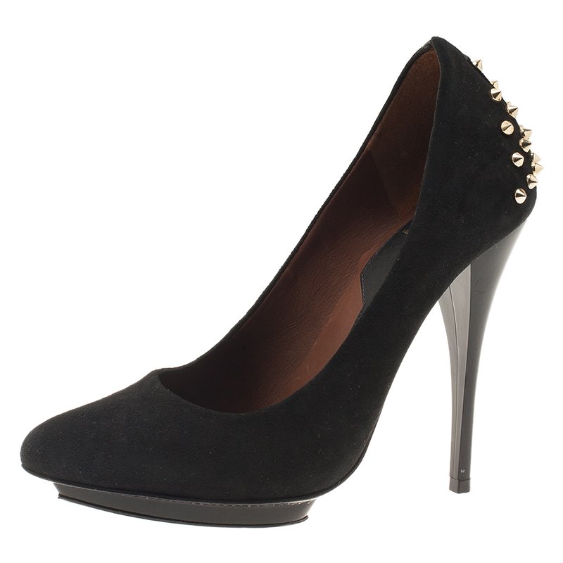 Pre Owned McQ by Alexander McQueen Black Suede Studded Platform Pumps Size 37 