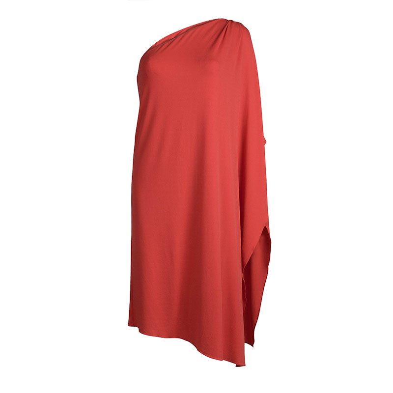Pre Owned Michael Kors Red Knit Draped One Shoulder Dress S