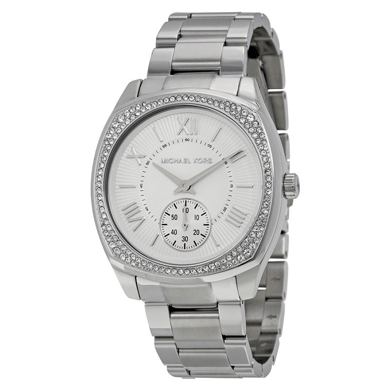 Pre Owned Michael Kors Silver Stainless Steel Crystal Bryn MK6133 Women's Wristwatch 40MM