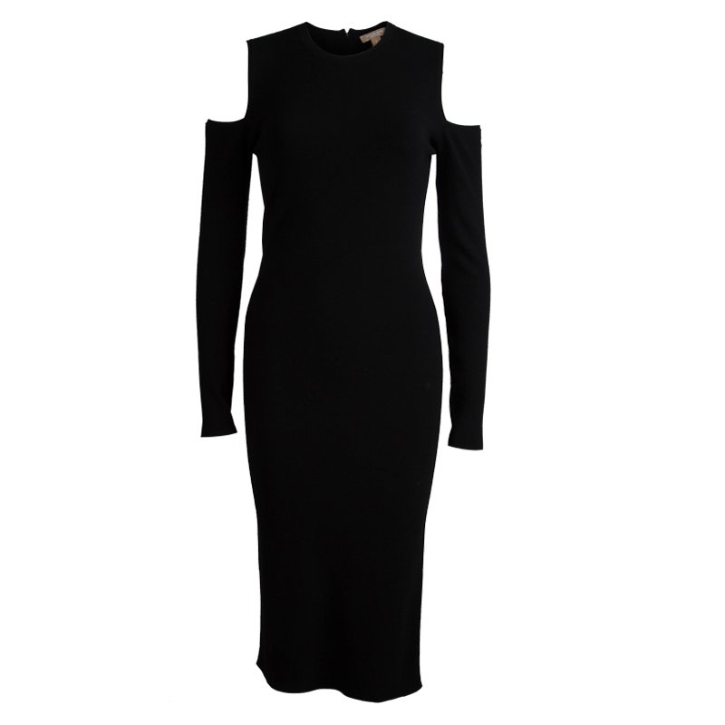 Pre Owned Michael Kors Black Knit Long Cut Sleeve Fitted Dress S