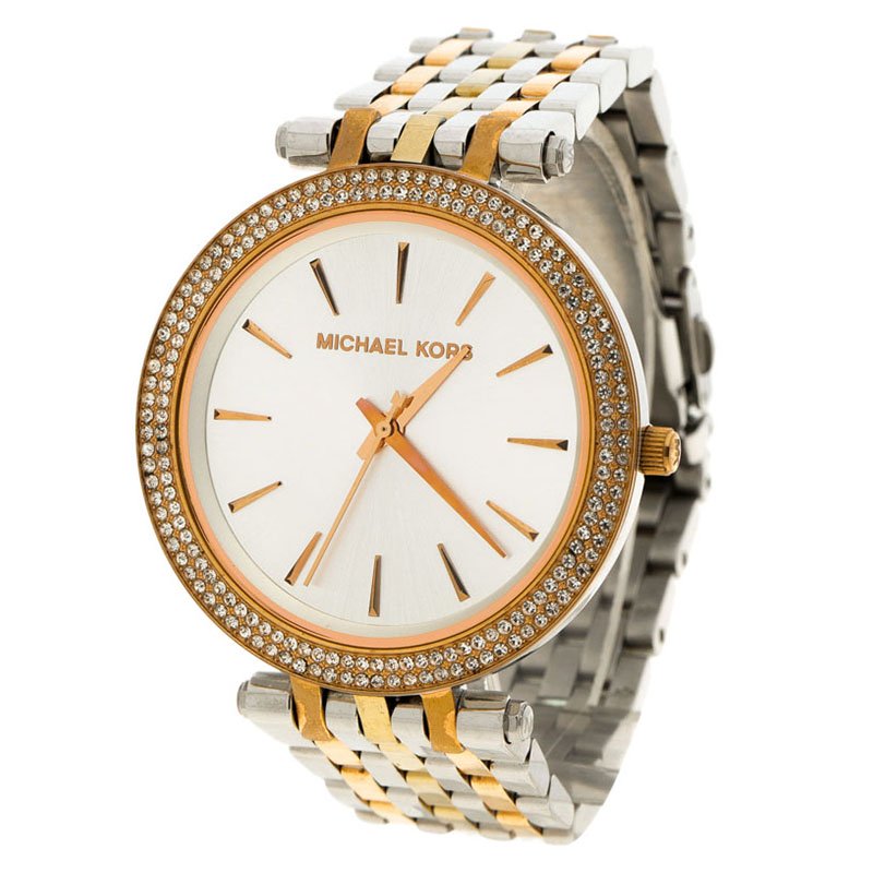 Michael Kors Silver Rose Gold Tone Stainless Steel Darci MK3203 Women's Wristwatch 39MM