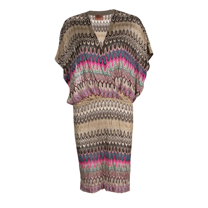 Pre Owned Missoni Multicolor Patterned Perforated Knit Beach Dress L