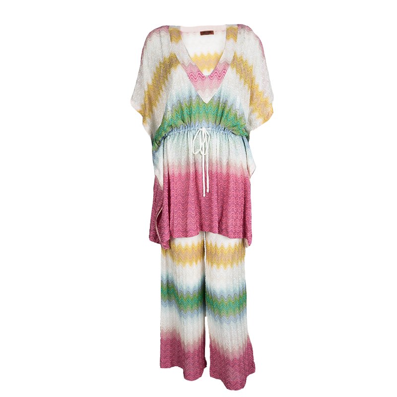 Missoni Mare Multicolor Chevron Knit Kaftan Top and Pants Set S