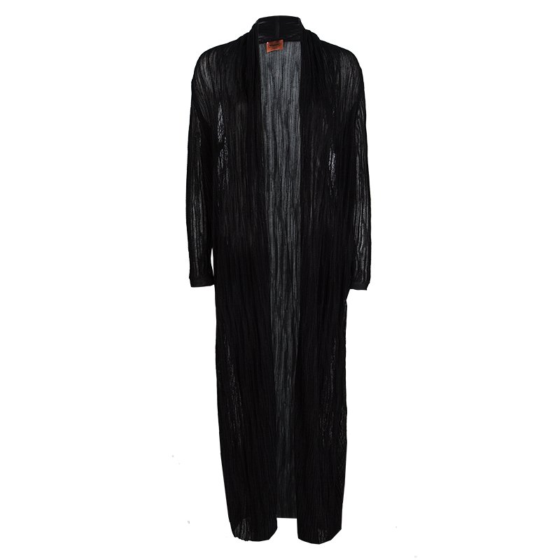 Pre Owned Missoni Black Ribbed Knit Open Front Long Shrug M