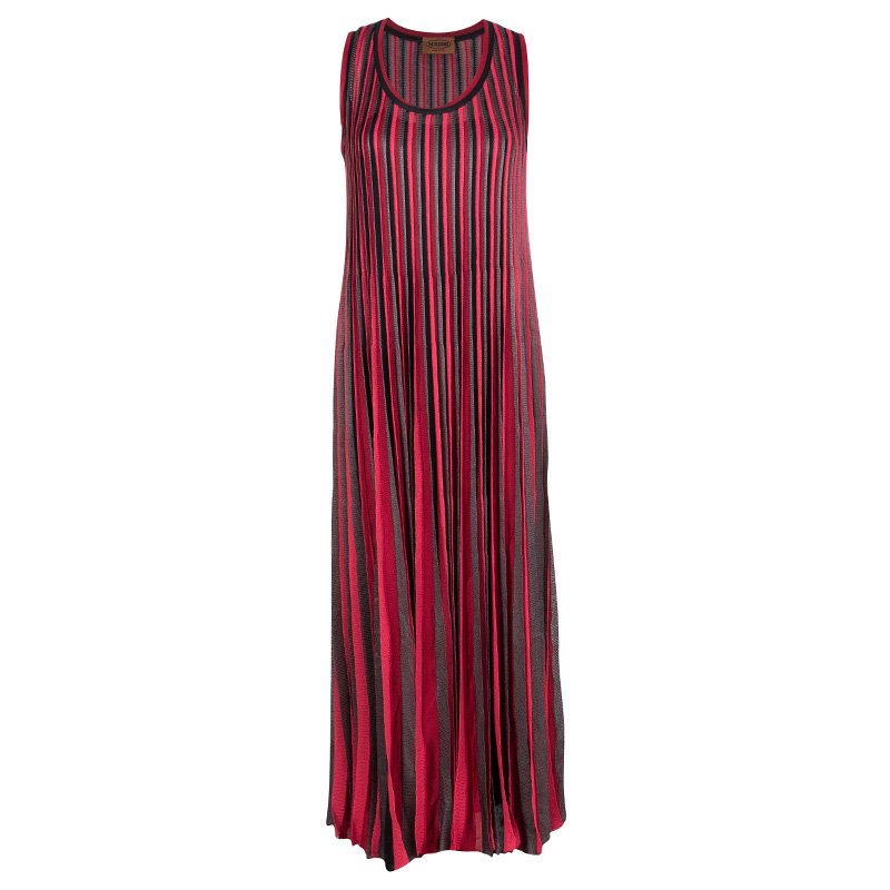 Pre Owned Missoni Multicolor Striped Knit Pleated Sleeveless Maxi Dress M