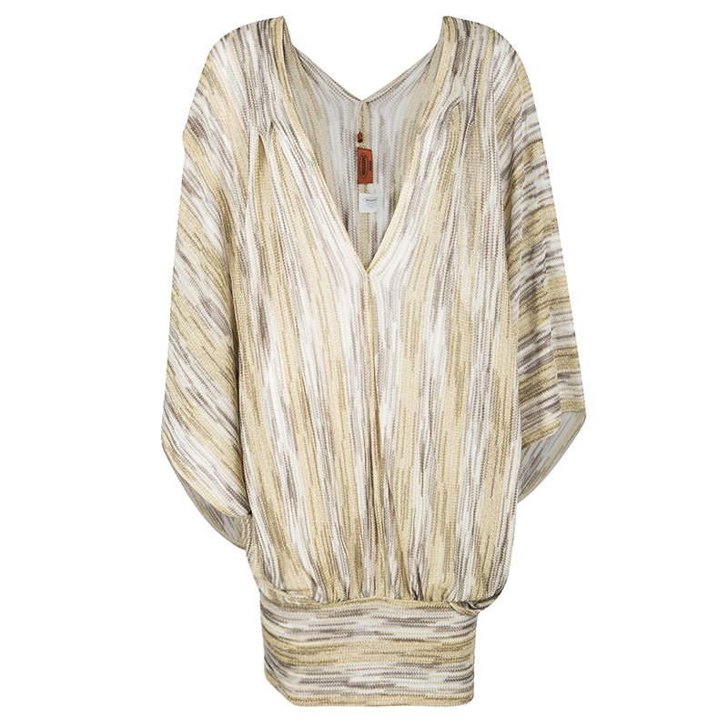Pre Owned Missoni Mare Beige Lurex Knit Kaftan Style Top M