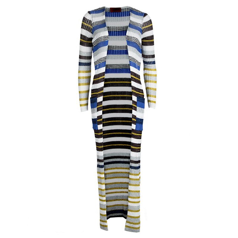 Pre Owned Missoni Multicolor Striped Lurex Knit Detail Open Front Long Cardigan S