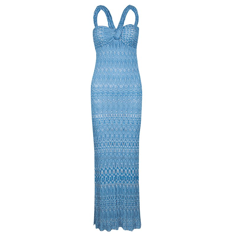 Pre Owned Missoni Blue Perforated Knit Sleeveless Maxi Dress S