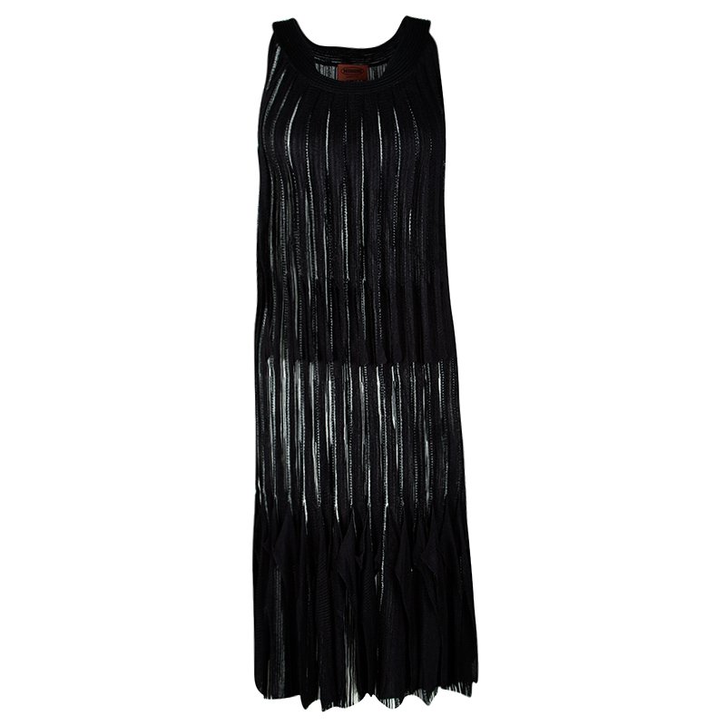 Missoni Monochrome Knit Fringe Detail Sleeveless Dress S