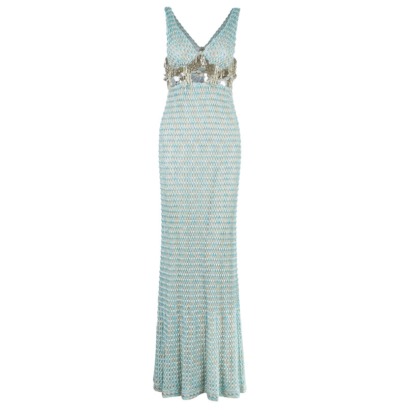 مملوكة مسبقًا Missoni Aqua Embellished Maxi Dress S