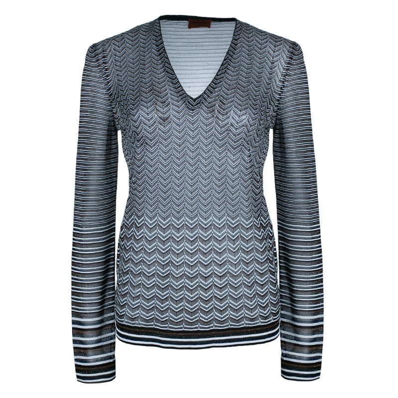 Pre Owned Missoni Multicolor Zig-Zag Long Sleeve Top M