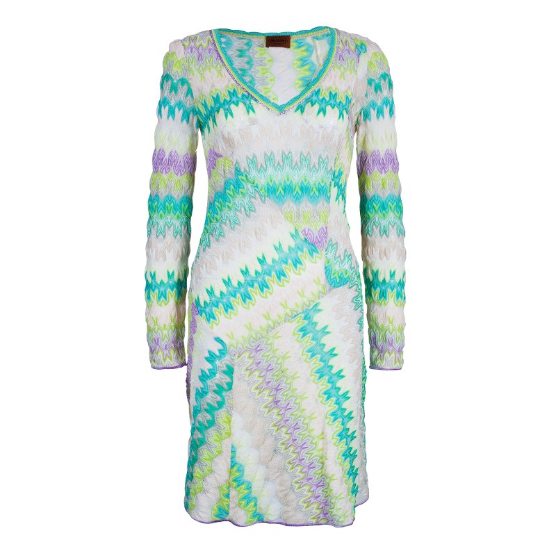 Pre Owned Missoni Multicolor Knit Long Sleeve Knee Length Dress S