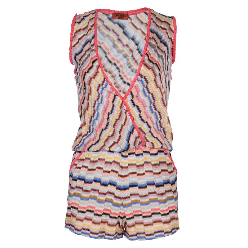 Missoni Multicolor Knit Ruffle Trim Overlap Detail Romper S
