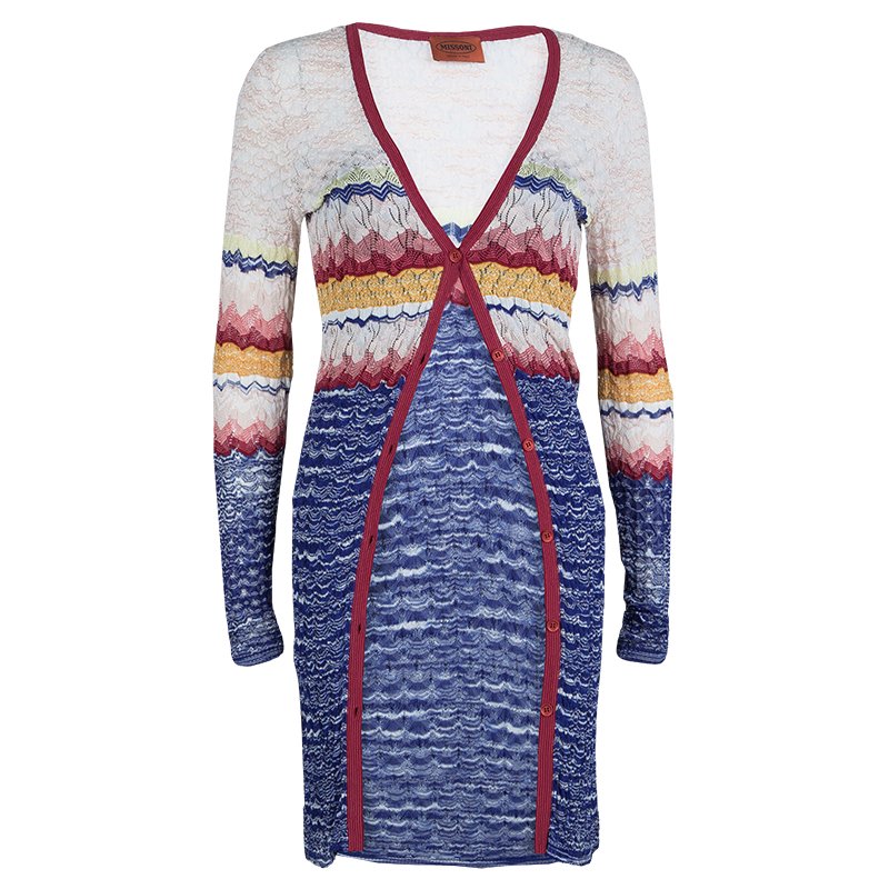 مملوكة مسبقًا Missoni Multicolor ZigZag Patterned Knit Long Cardigan M