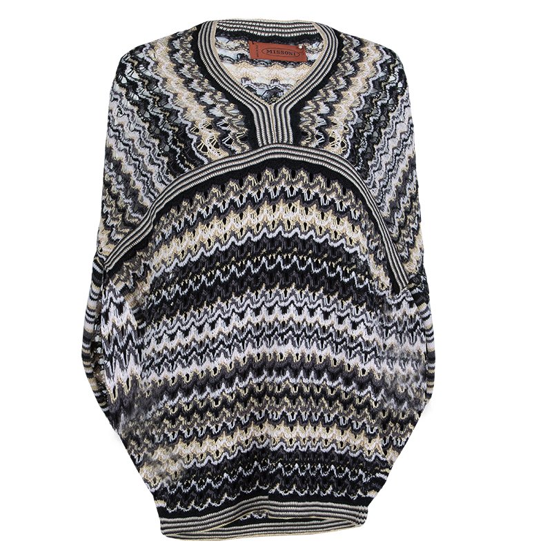 Pre Owned Missoni Multicolor Lurex Knit Wool Poncho M