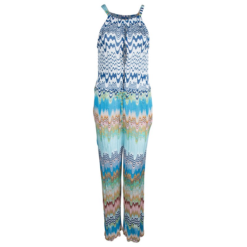 Pre Owned Missoni Mare Multicolor Knit Wave Pattern Sleeveless Sheer Jumpsuit M