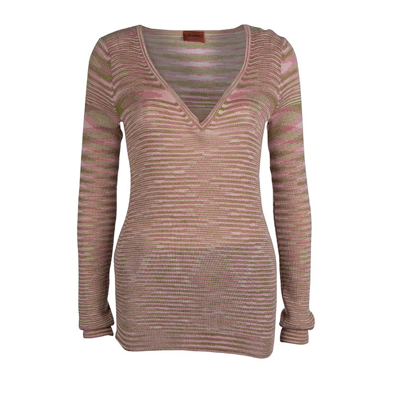 Pre Owned Missoni Multicolor Striped Cashmere V-Neck Sweater S