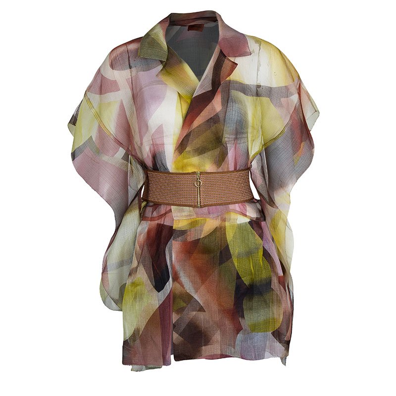 Pre Owned Missoni Multicolor Printed Organza Belted Sheer Kimono Top M