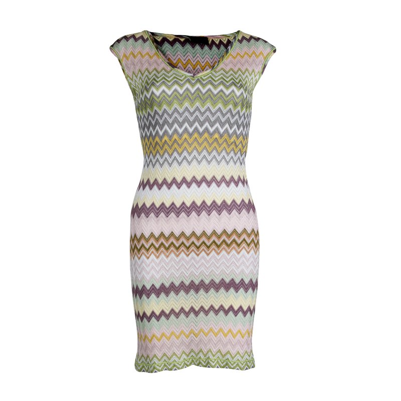 Pre Owned Missoni Multicolor Knit Chevron Pattern Sleeveless Dress S