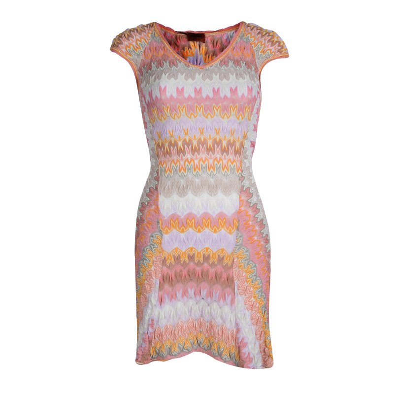 Pre Owned Missoni Multicolor Perforated Knit Patterned Sleeveless Dress S