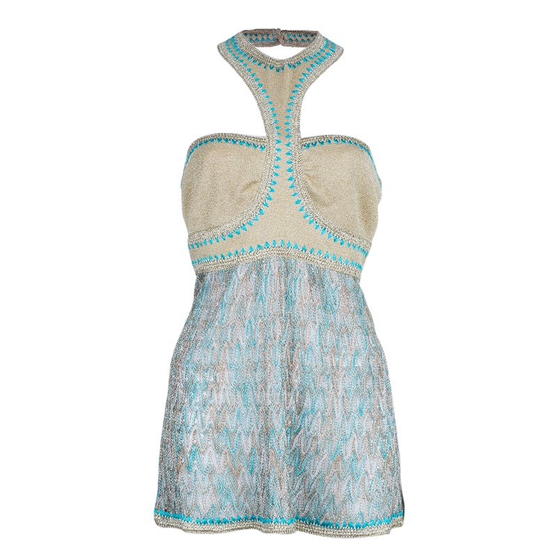 مملوكة مسبقًا Missoni Gold Knit Halterneck Top L